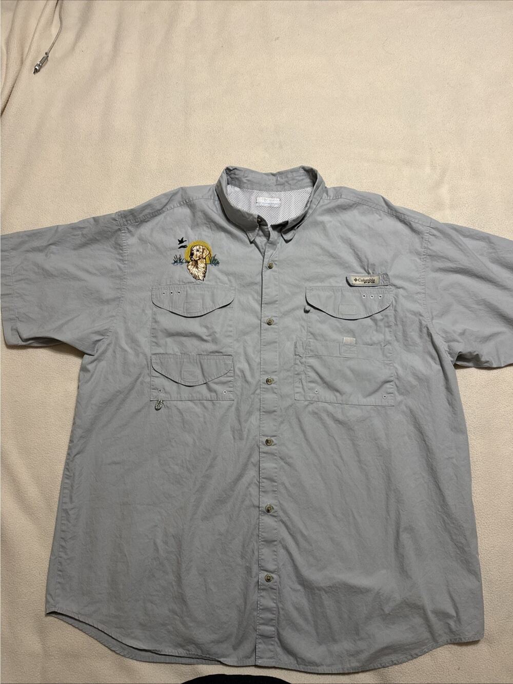Columbia PFG SS Shirt Mens 3XL Gray Vented OMNI SHADE Fishing w/Logos